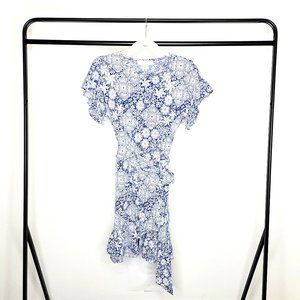 MICHAEL Michael Kors Blue & White Ruffle Accent Print Jersey Dress w/Sash SZ S